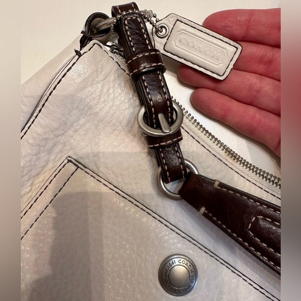 White/Brown Authentic Coach Leather Handbag